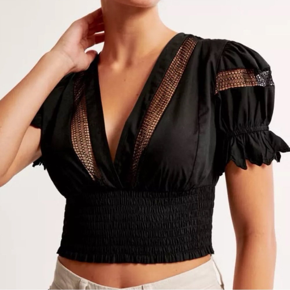 Abercrombie & Fitch Black Lace Detail Crop Top NWT size Small - Picture 7 of 7